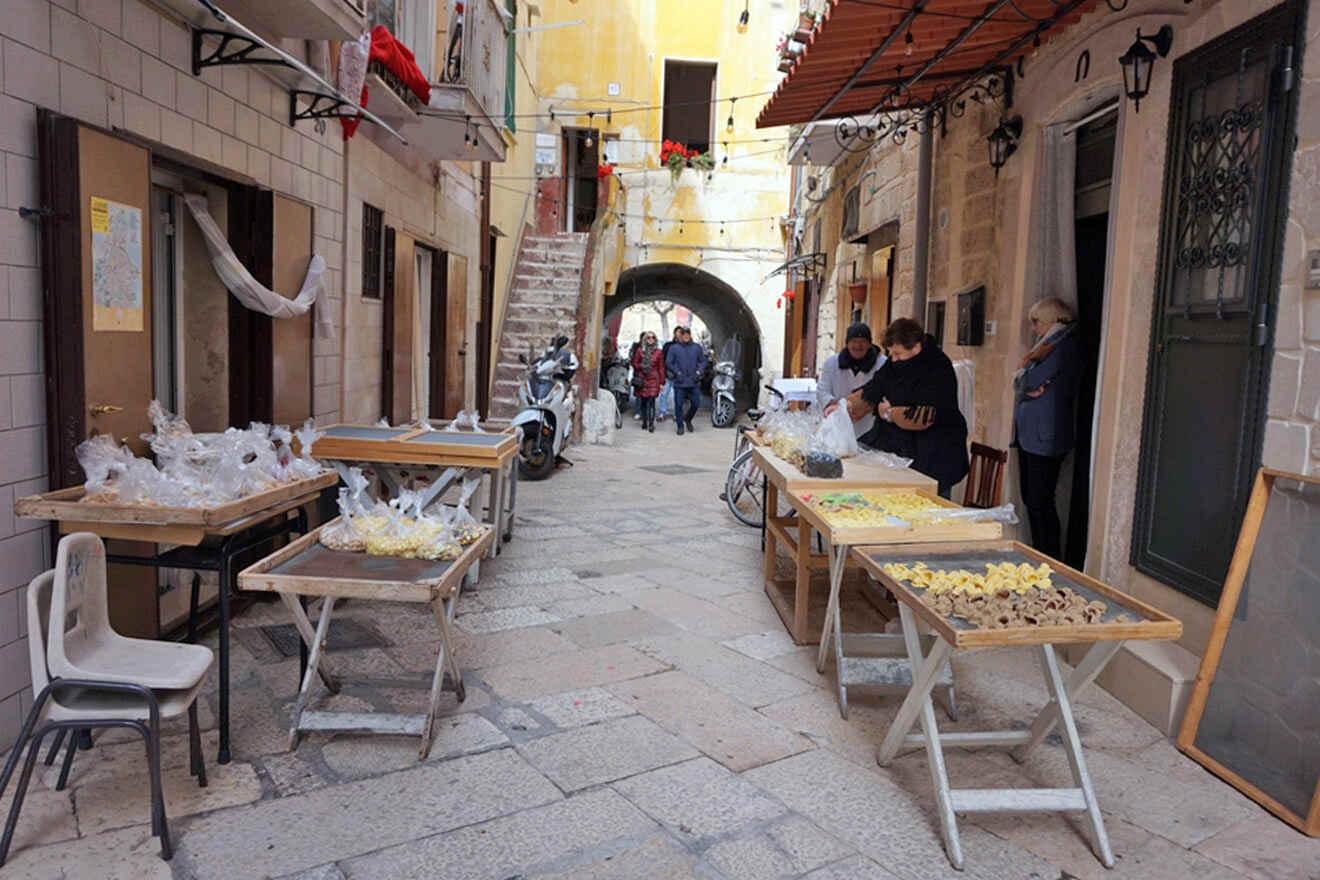 street with various stands with homemade pasta