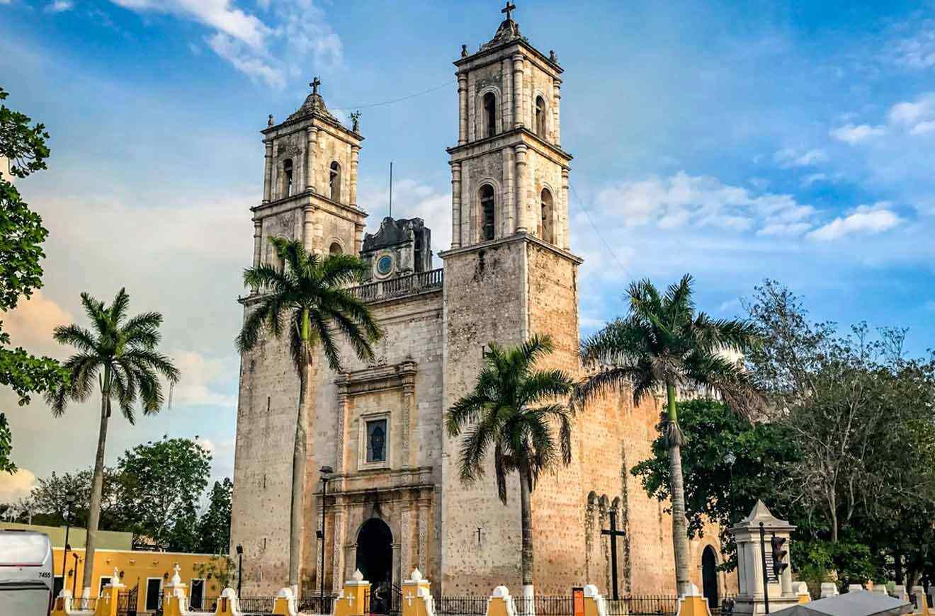 A church with palm trees in front of it