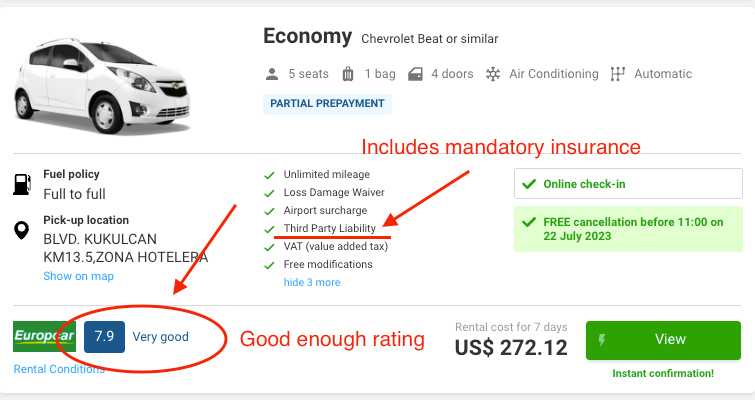 2 Rental cars in Mexico mandatory insurance