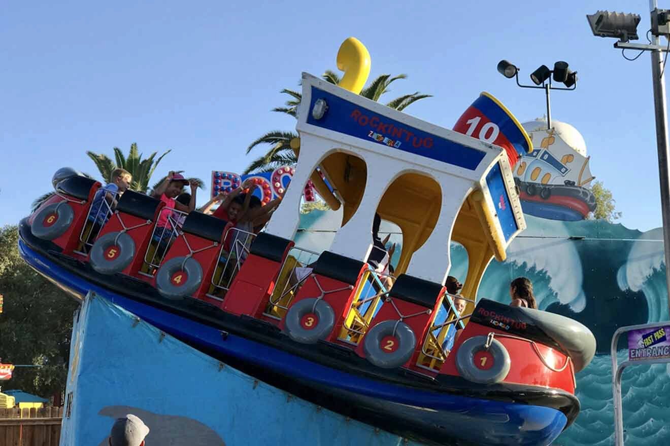 A boat ride at an amusement park in california.