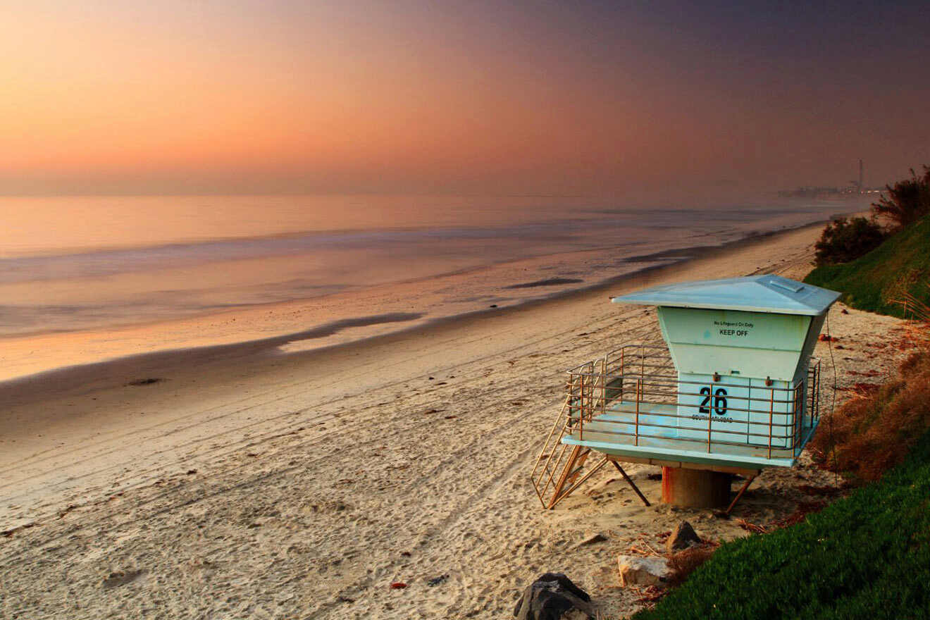 A lifeguard tower on a beach.