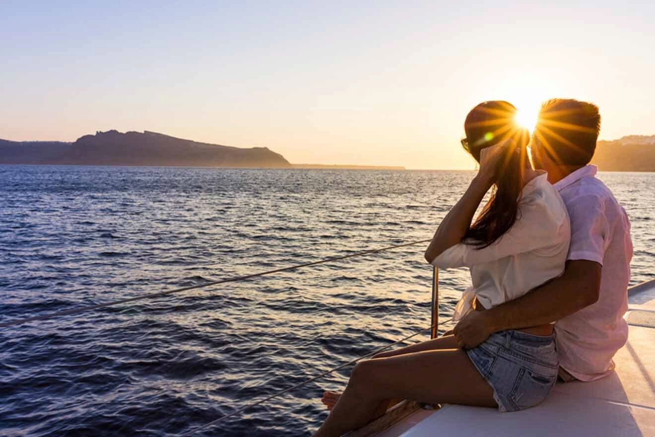 couple watching the sunset on a boat