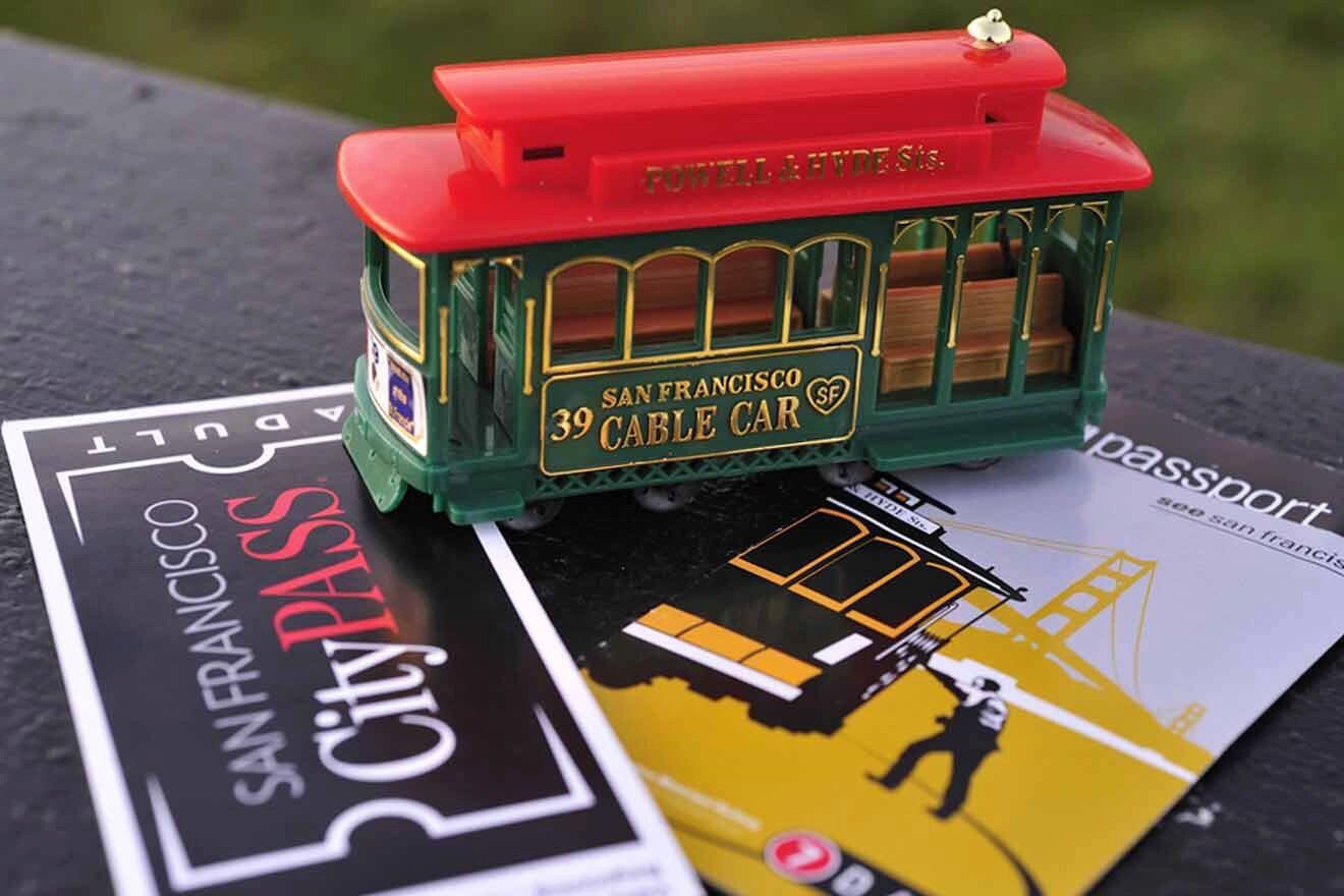 miniature San francisco trolley and city pass tickets