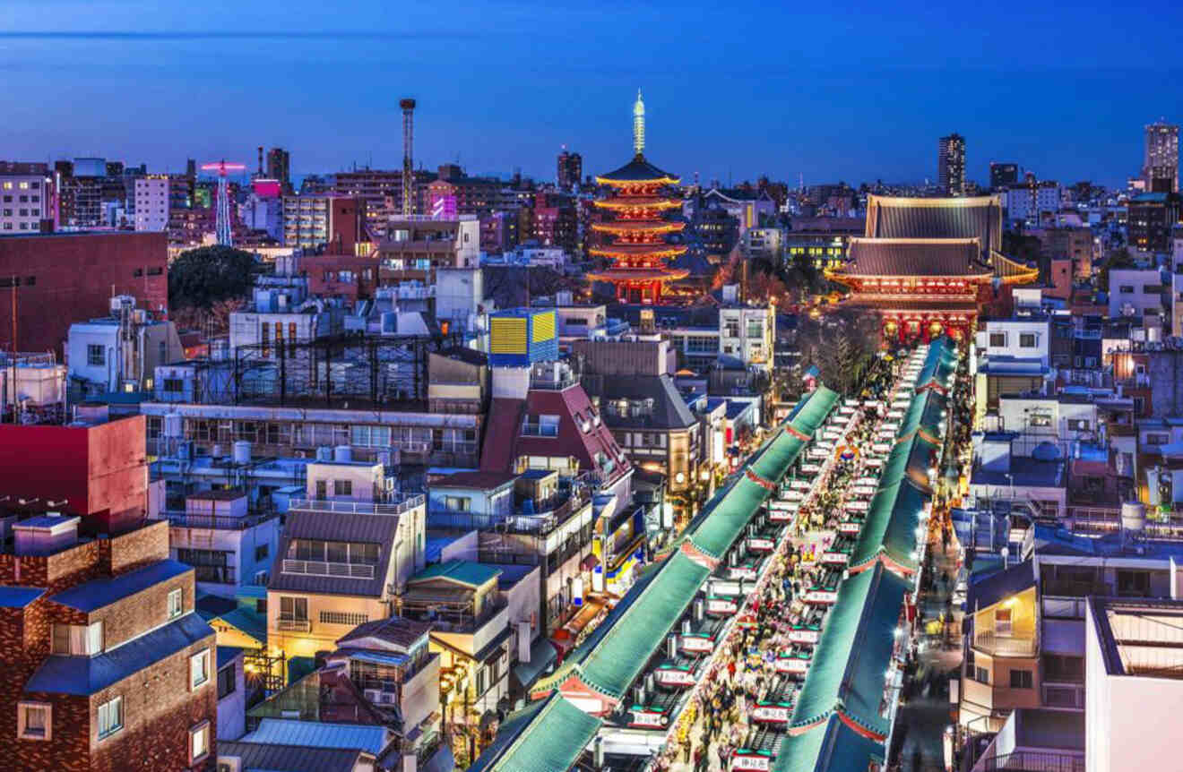 Aerial view of city in the evening