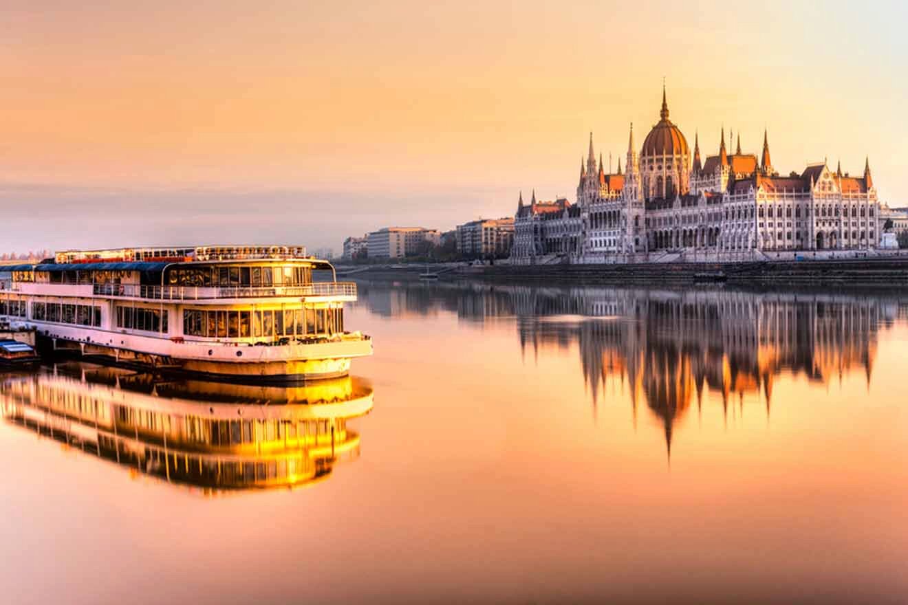 Budapest river cruise with hungarian parliament.