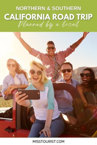 group of friends taking a selfie on a road trip