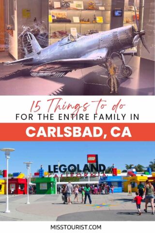 collage with 2 images of: legoland entrance and a miniature airplane
