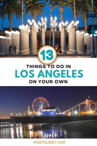 A collage of two photos: a monument with lamp posts, and a theme park on a pier