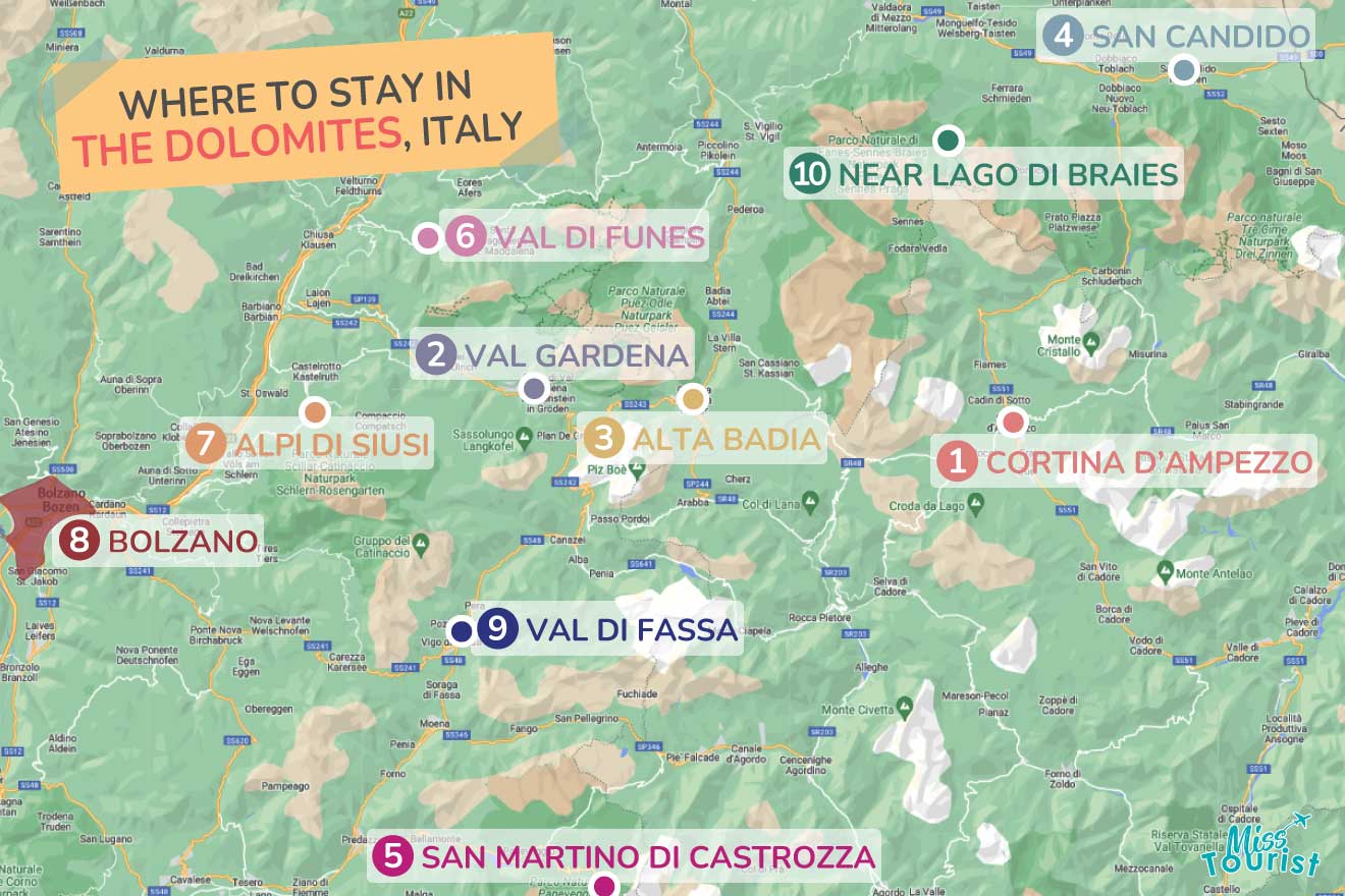 Where to stay in the Dolomites MAP