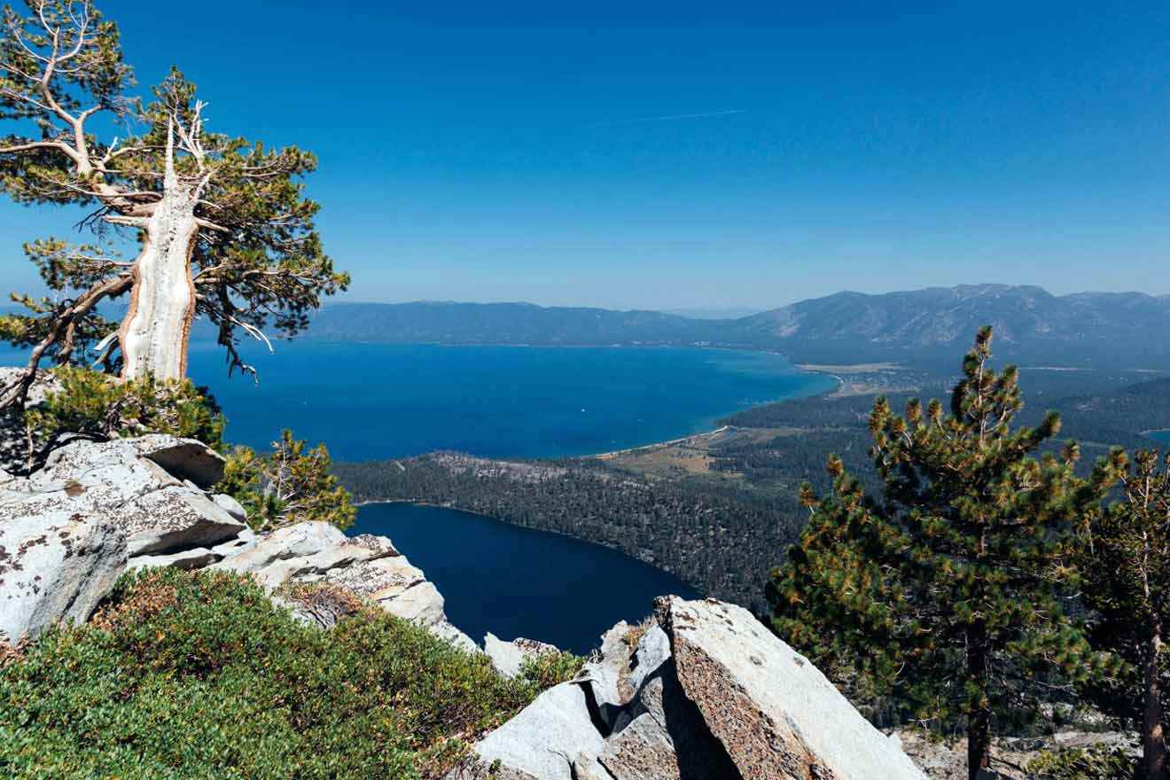 A view of lake tahoe from the top of a mountain.