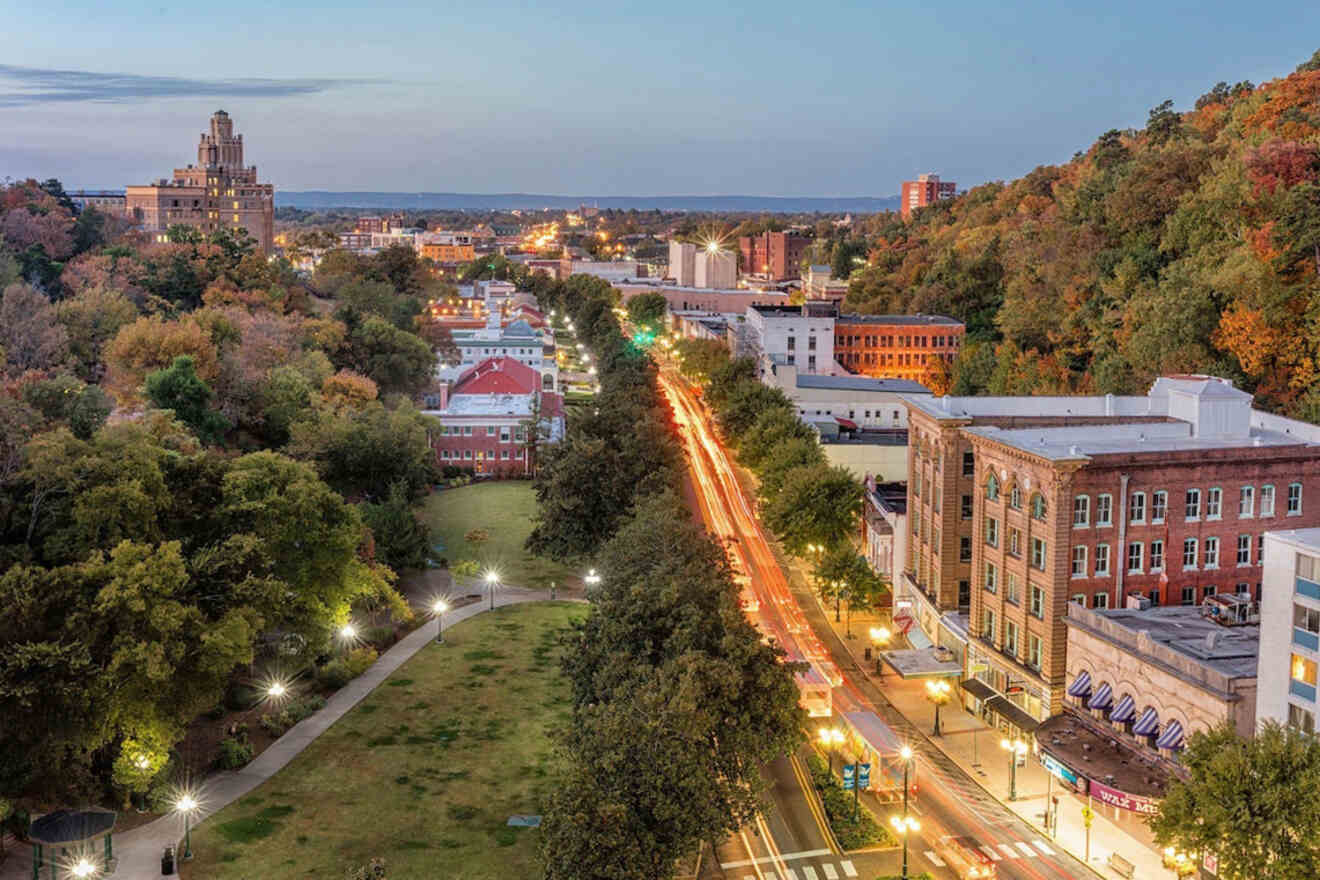 aerial view of a city in the evening