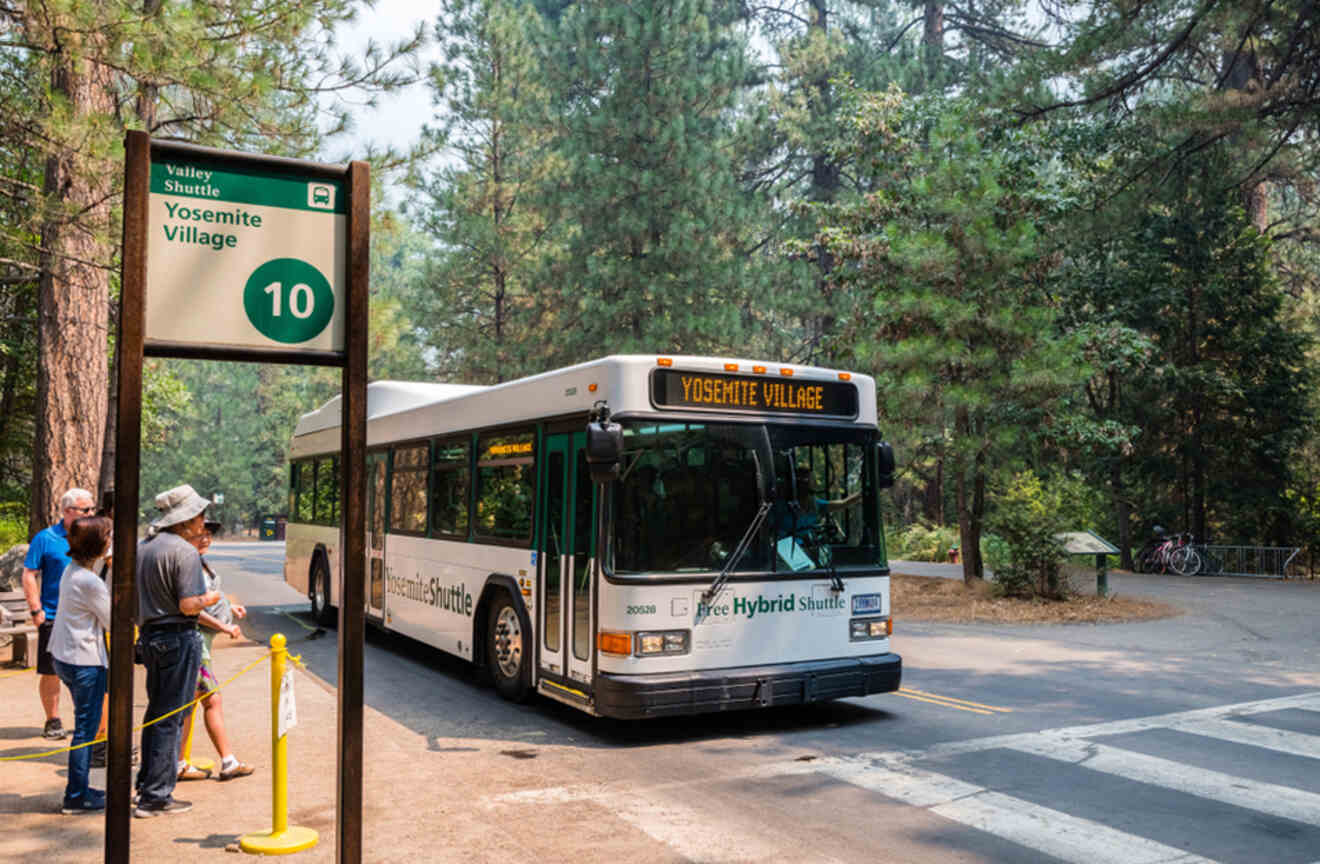 a bus going to Yosemite village
