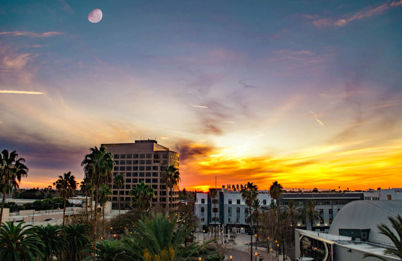 sunset over a city skyline