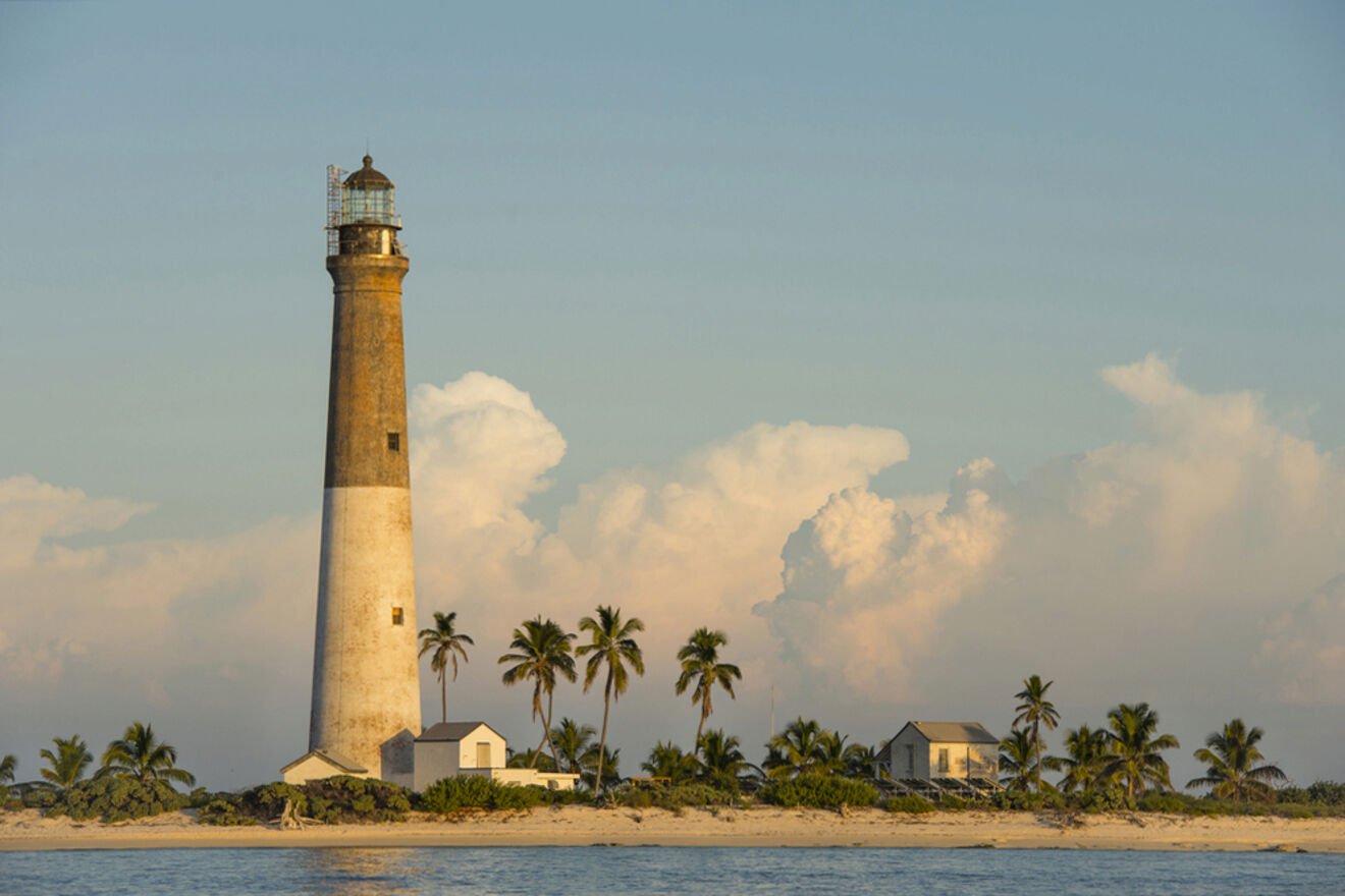 A lighthouse on an island.