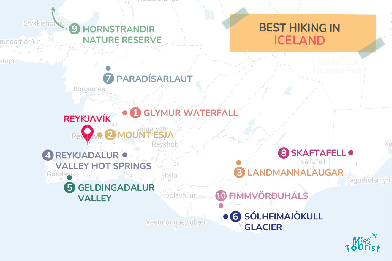 a map of the best hiking in Iceland