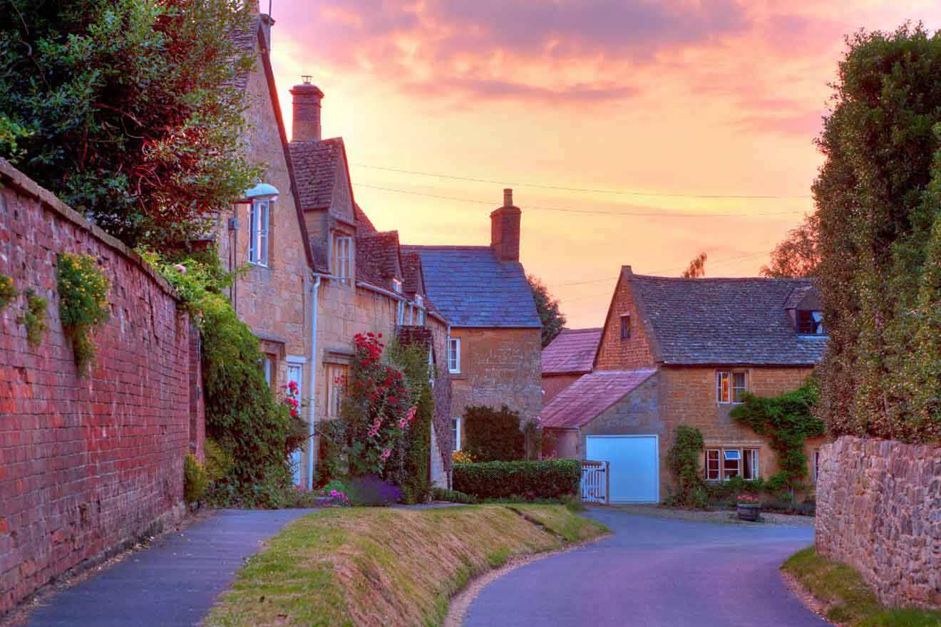 Cotswold village at sunset.