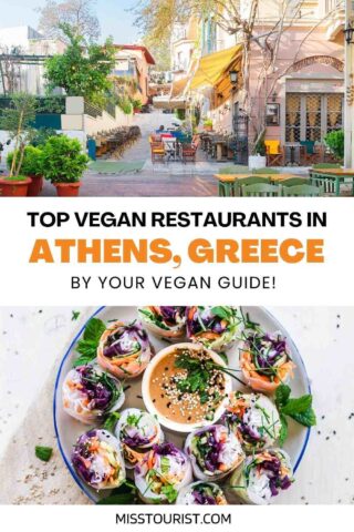 collage of 2 images with: a restaurant and a vegan dish