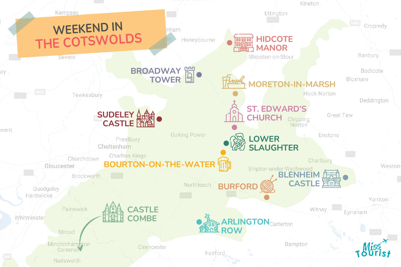 Cotswolds map with all the things to do in the area