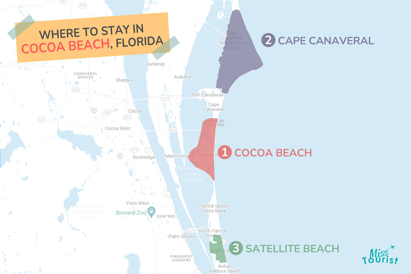 cocoa beach map with where to stay areas