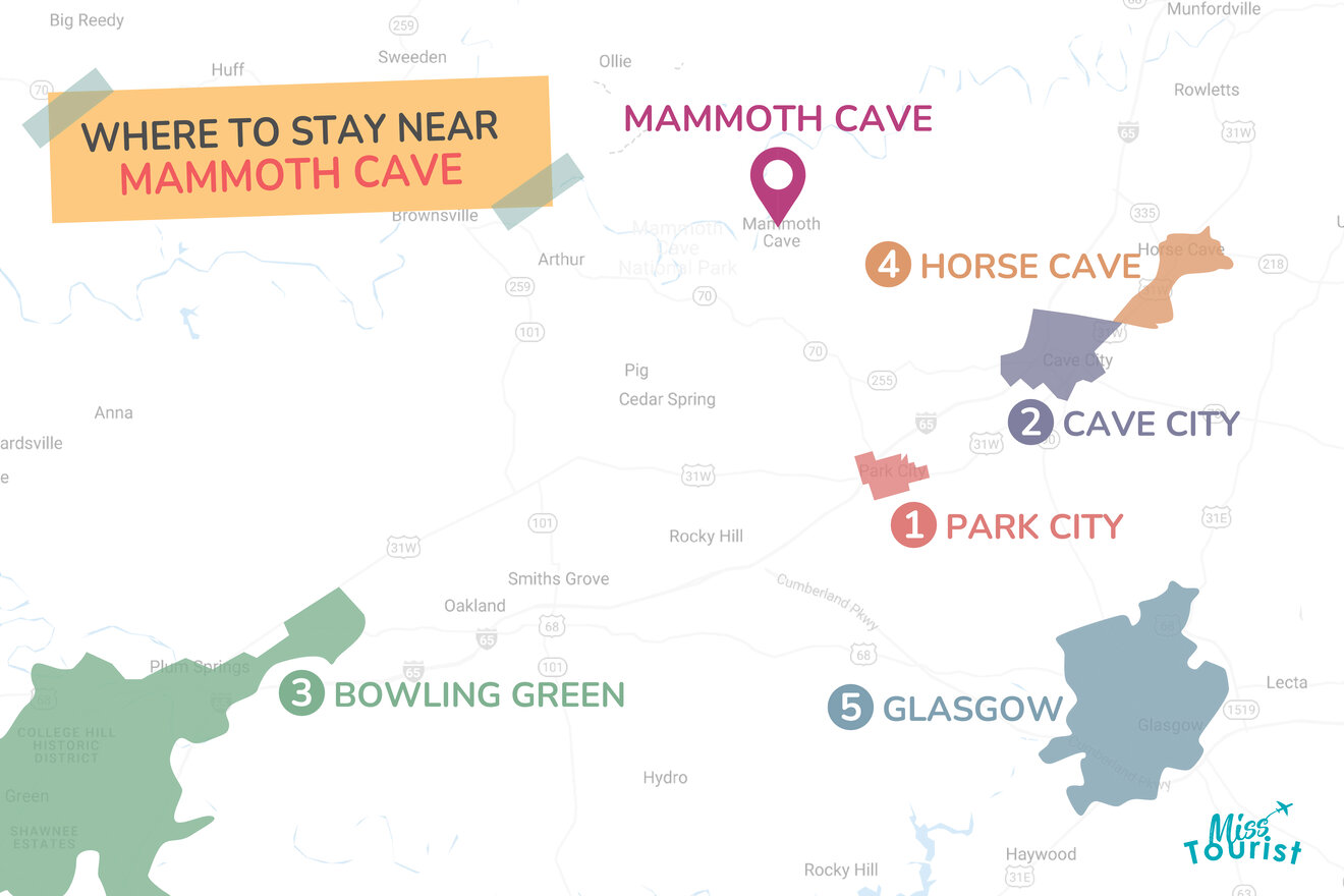 mammoth cave map with the best regions to stay in