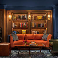 hotel lounge with library