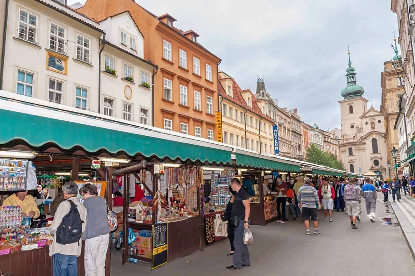 A street market in the old town of prague.