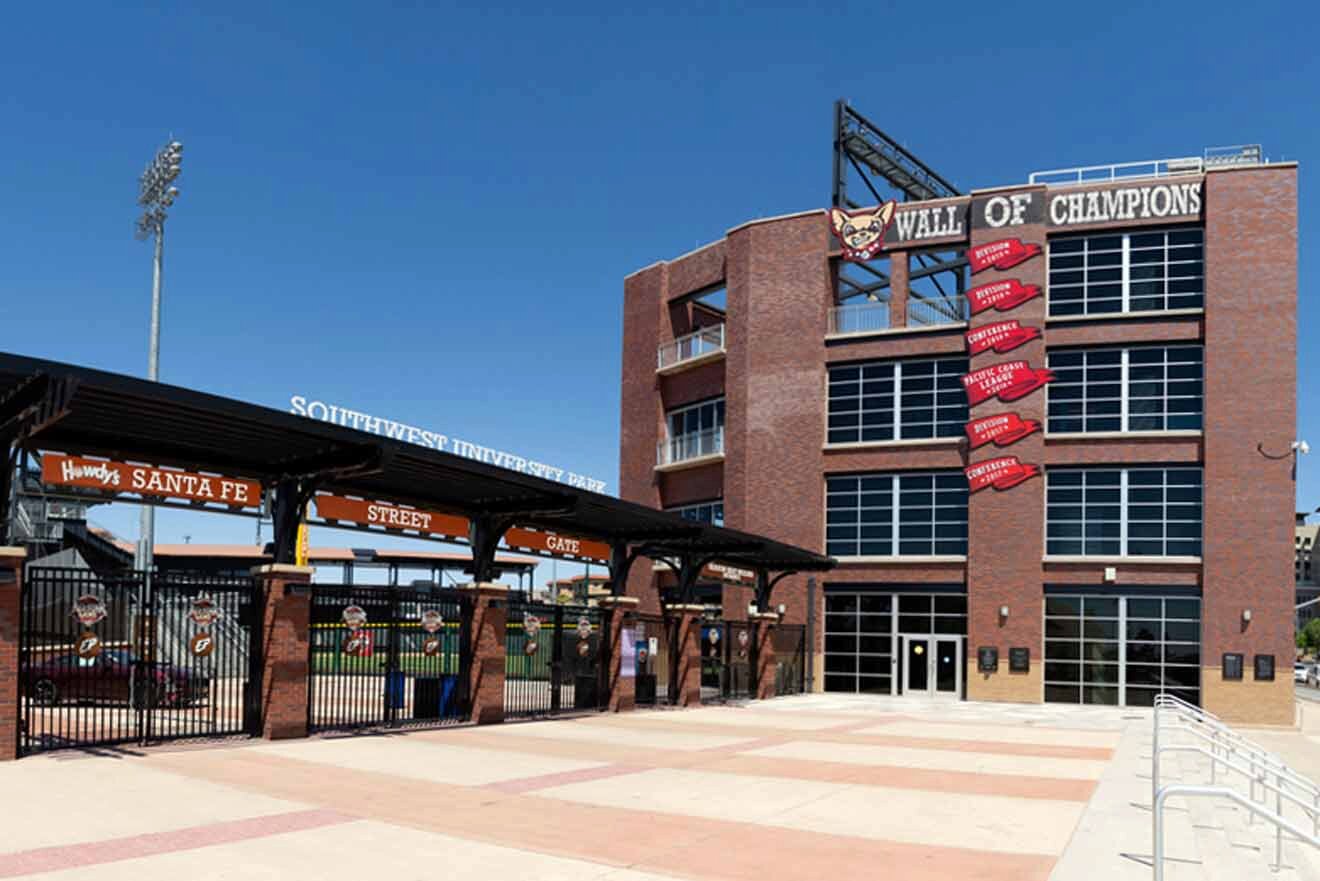 The entrance to a baseball stadium.