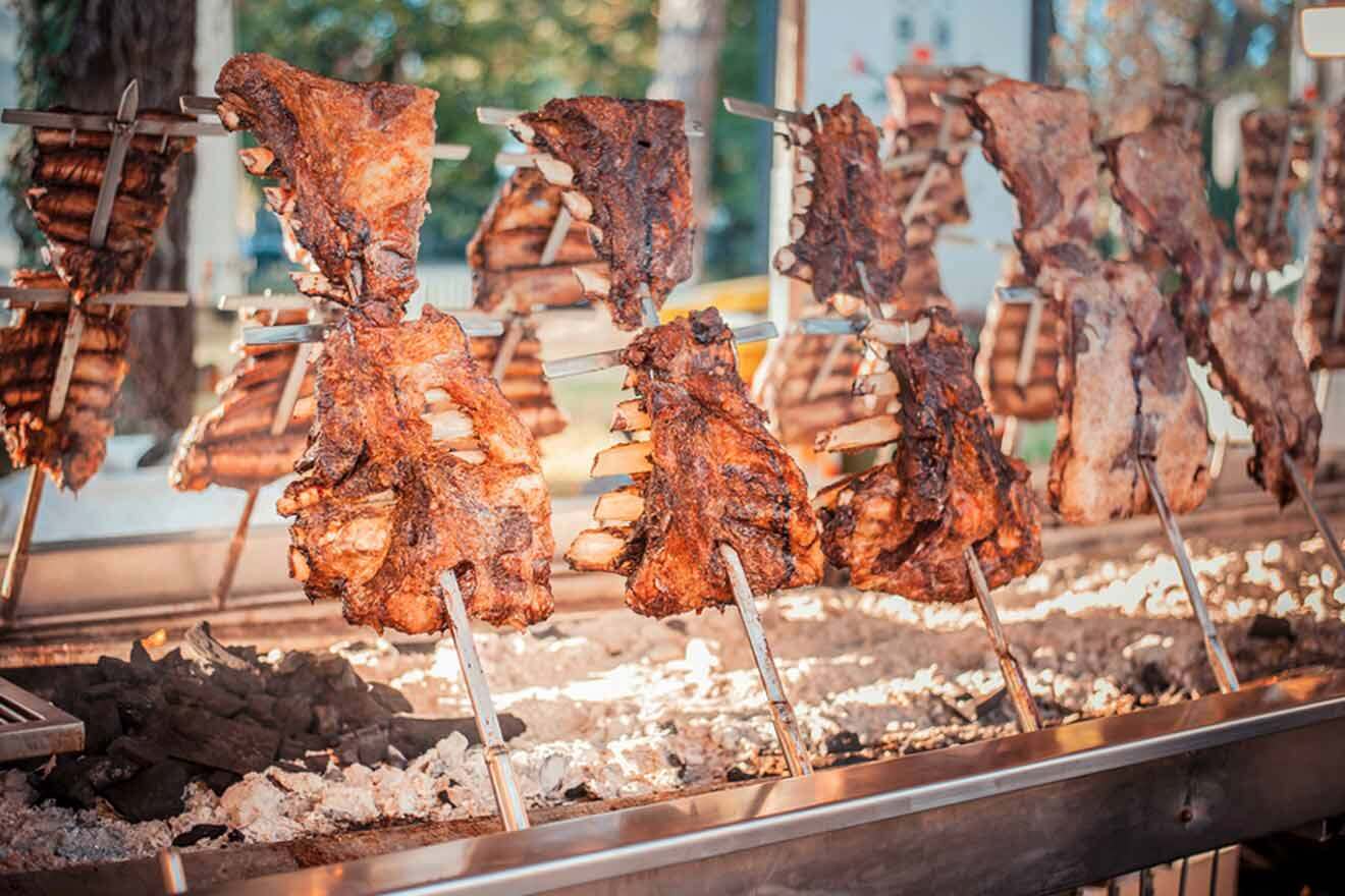 Skewers of meat on a grill in Buenos Aires