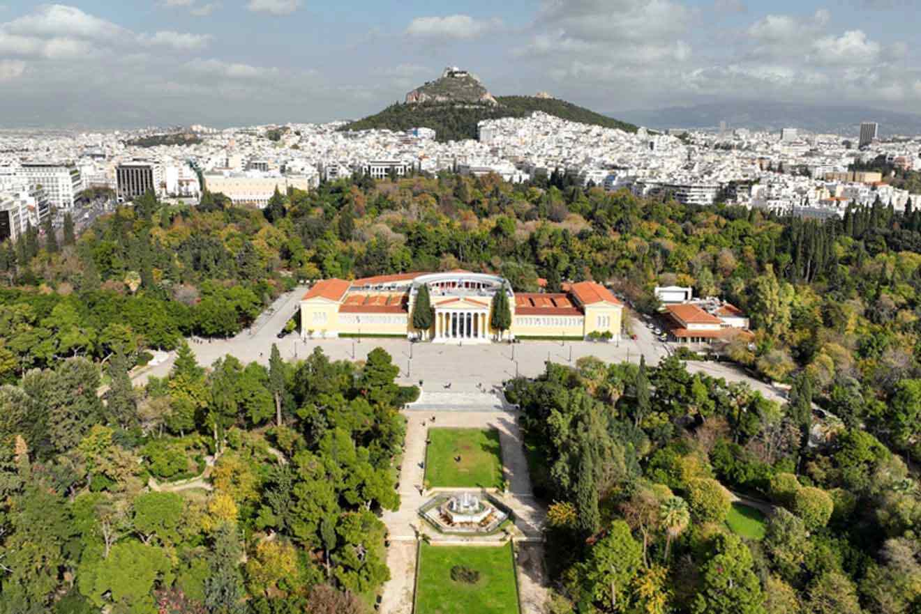 An aerial view of the national gardens in athens, greece.