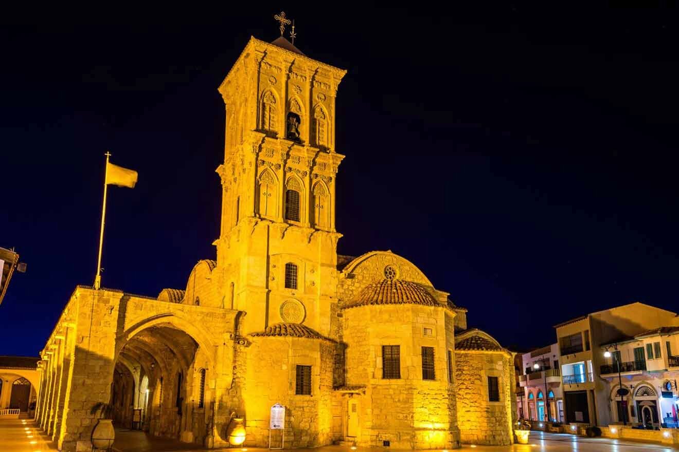 The church of saint lazarus in larnaca
 lit up at night.