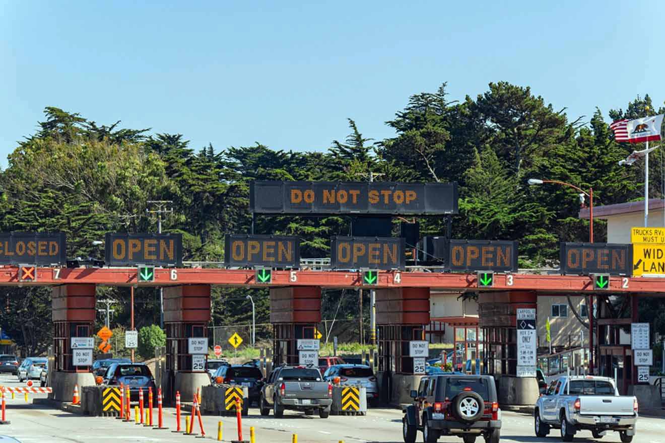 A toll booth with a sign that says california.