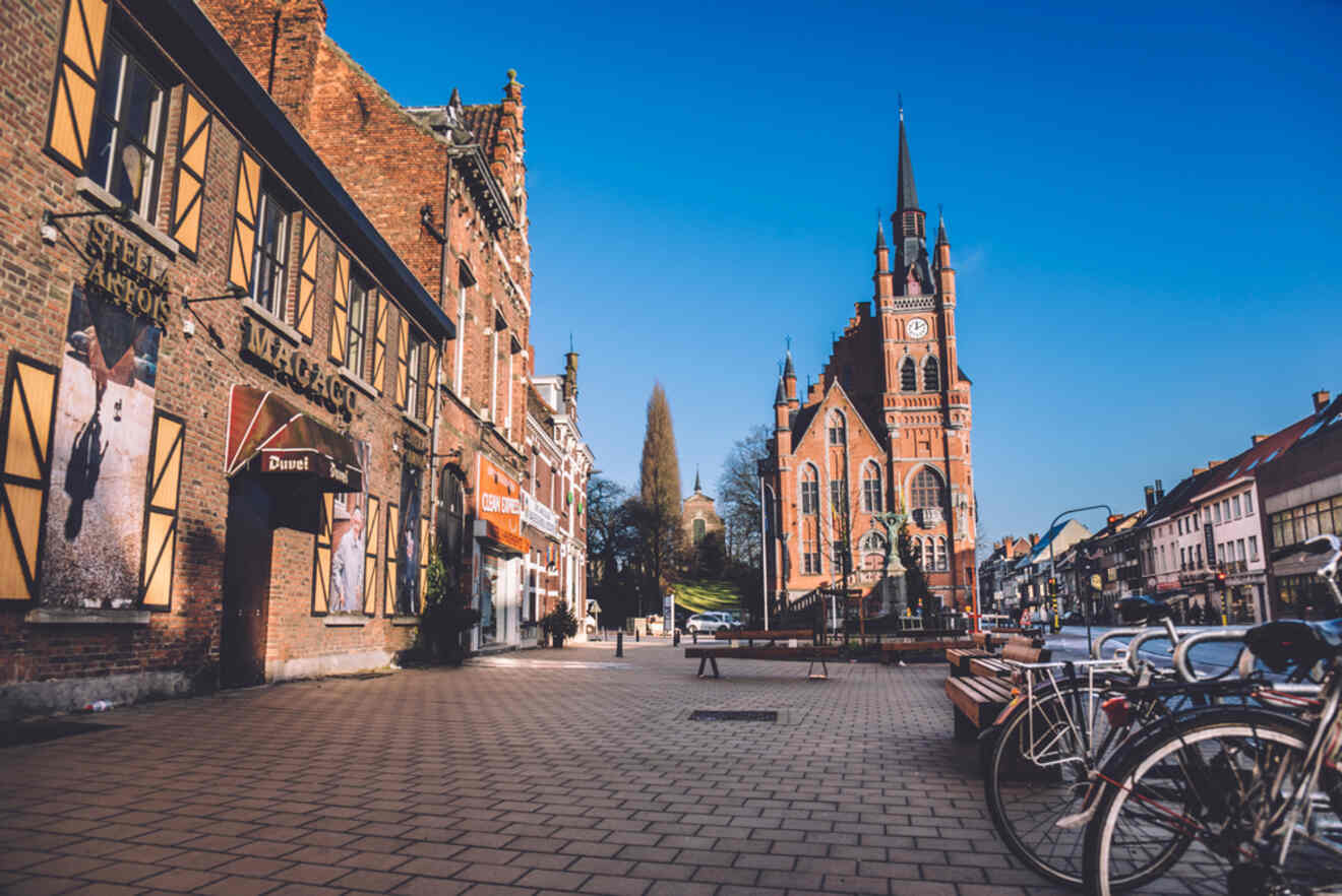 a square in an old part of town with a cathedral