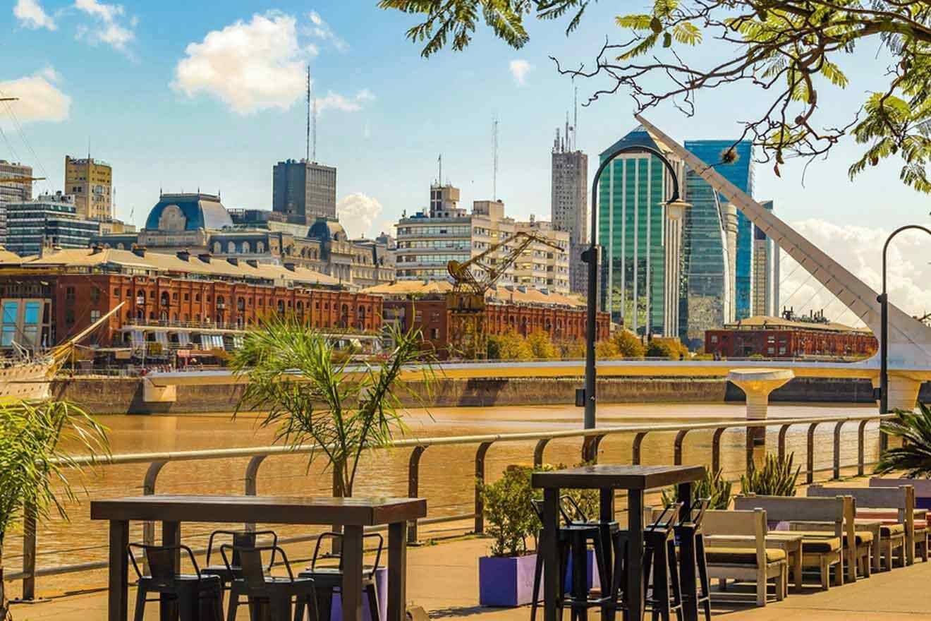 A view of the river and the city skyline in Puerto Madero Buenos Aires
