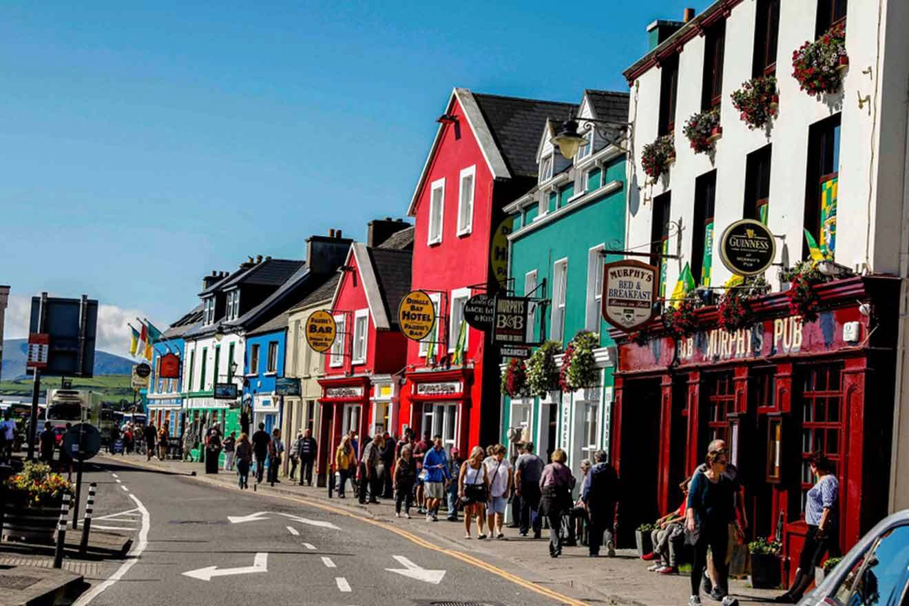 A row of colorful buildings on a street in ireland.
