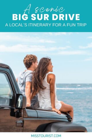 couple sitting on a parked car viewing the ocean