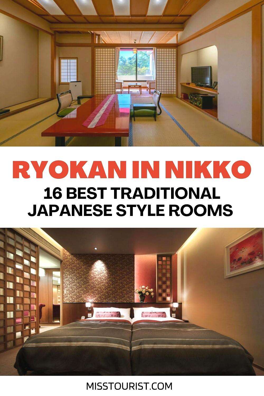 collage of 2 images of: bedroom and a ryokan