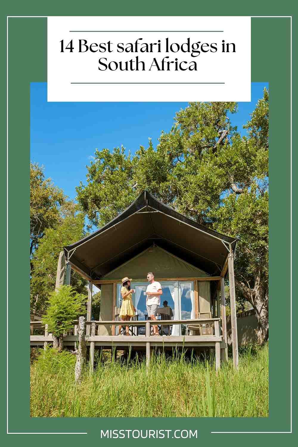 man and women standing in a small safari tent