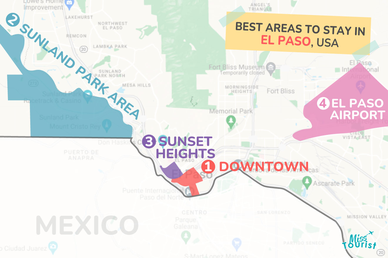 map of el paso with all the where to stay regions