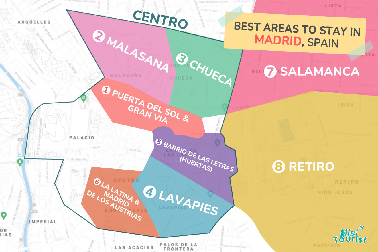 Graphic map with areas in Madrid