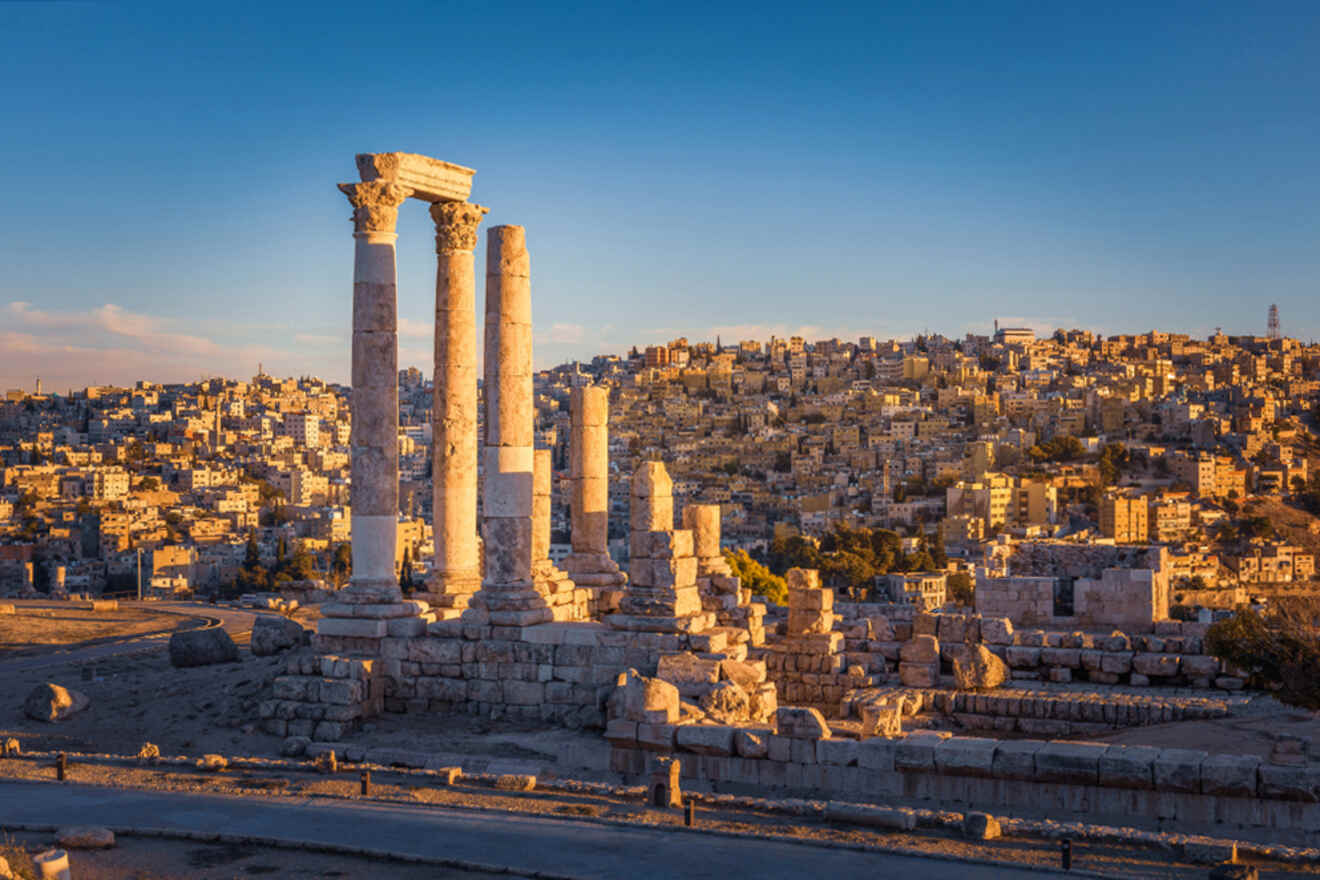 amman citadel with lots of white buildings in the background