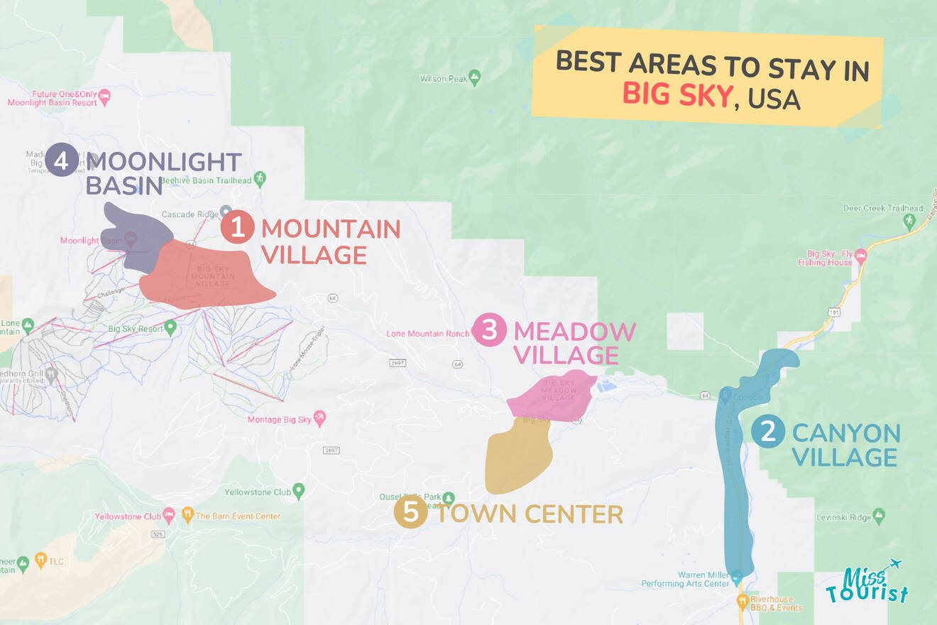 Graphic map of Where to stay in Big Sky