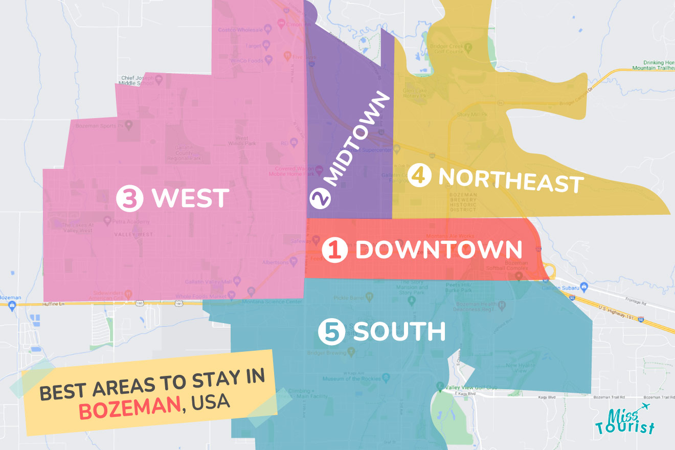 Graphic map with areas in Bozeman USA