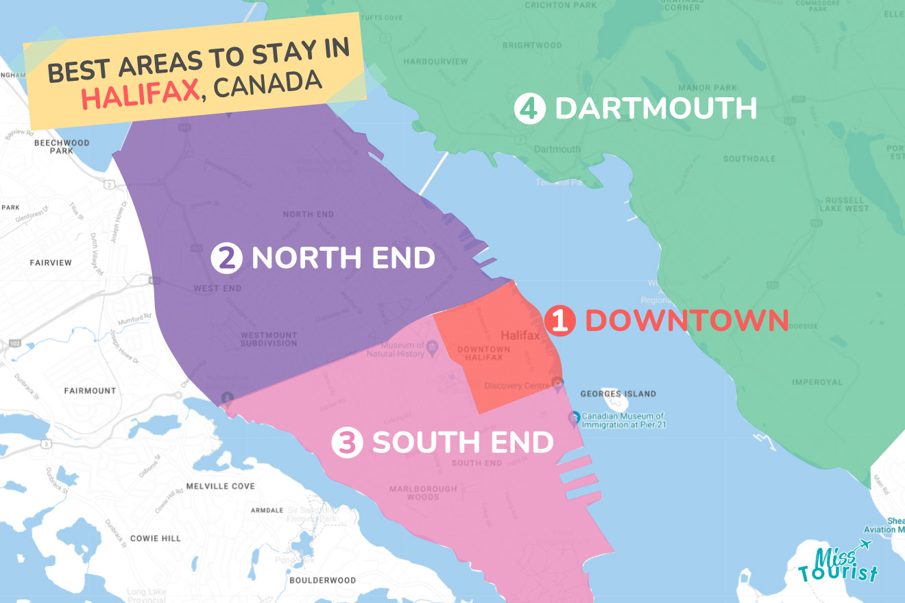 map of halifax with all the regions to stay in