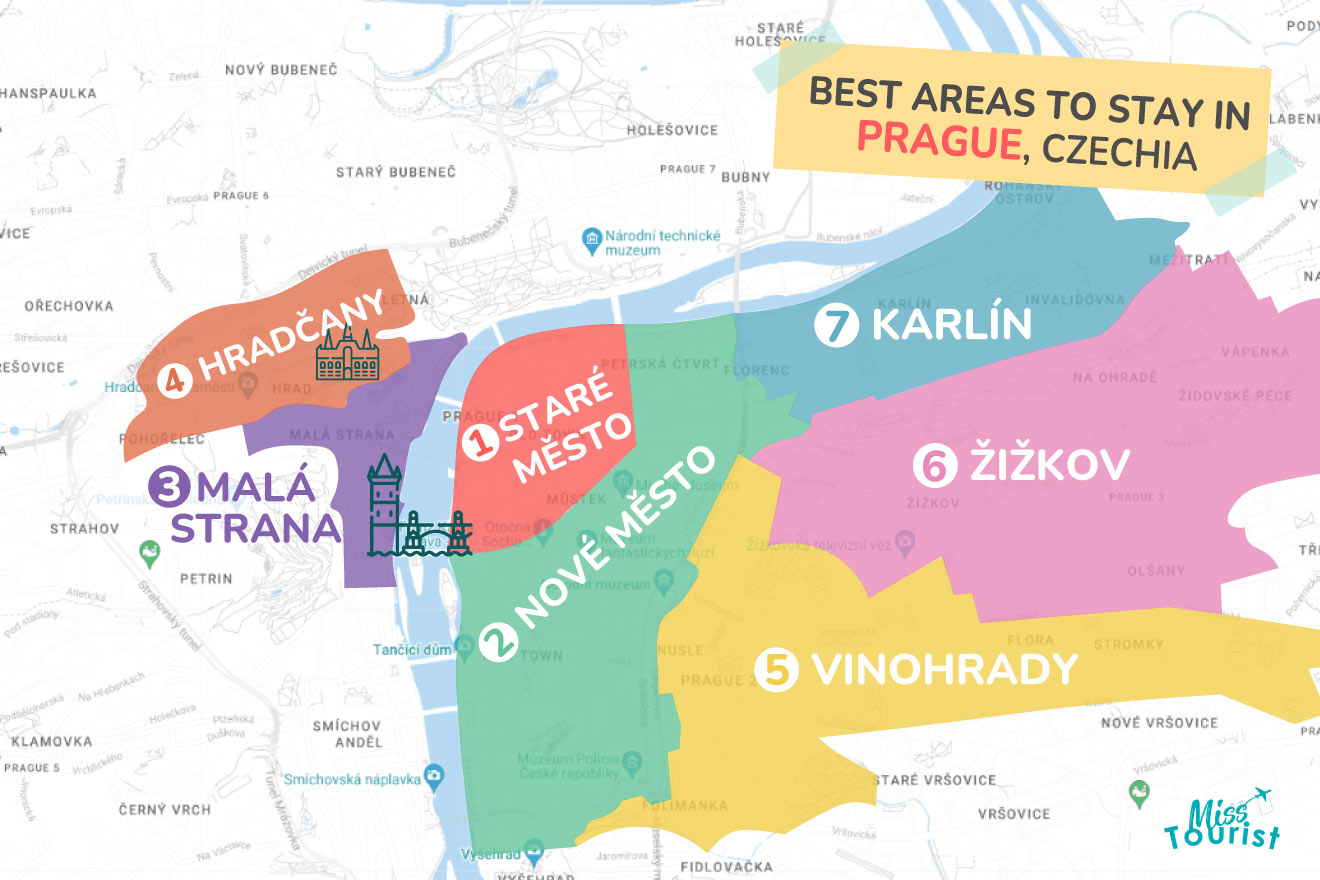 map of Prague with all the where to stay areas