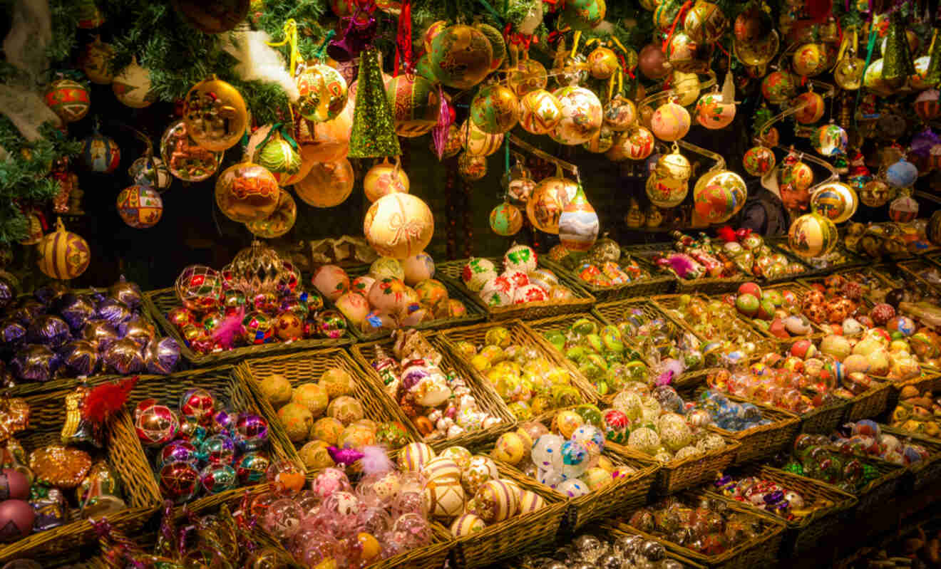 a stall selling Christmas baubles