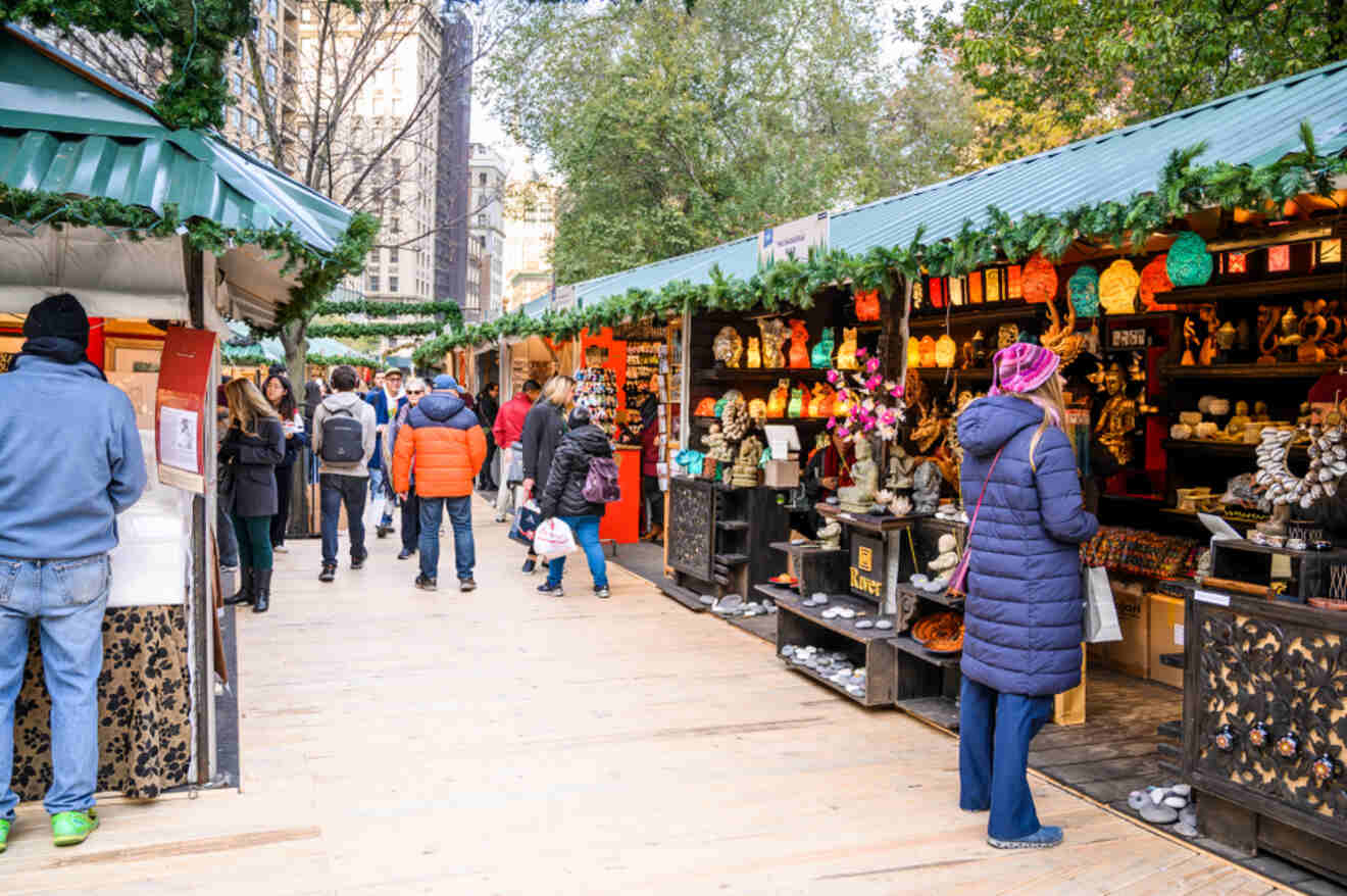 people shopping at a christmas market