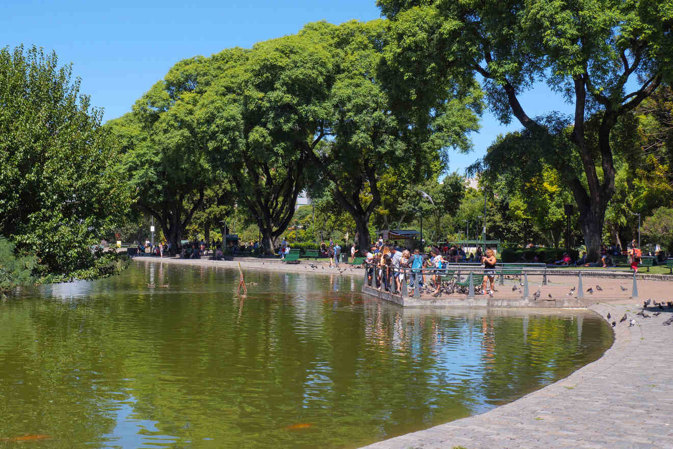 people standing new to a lake in a park