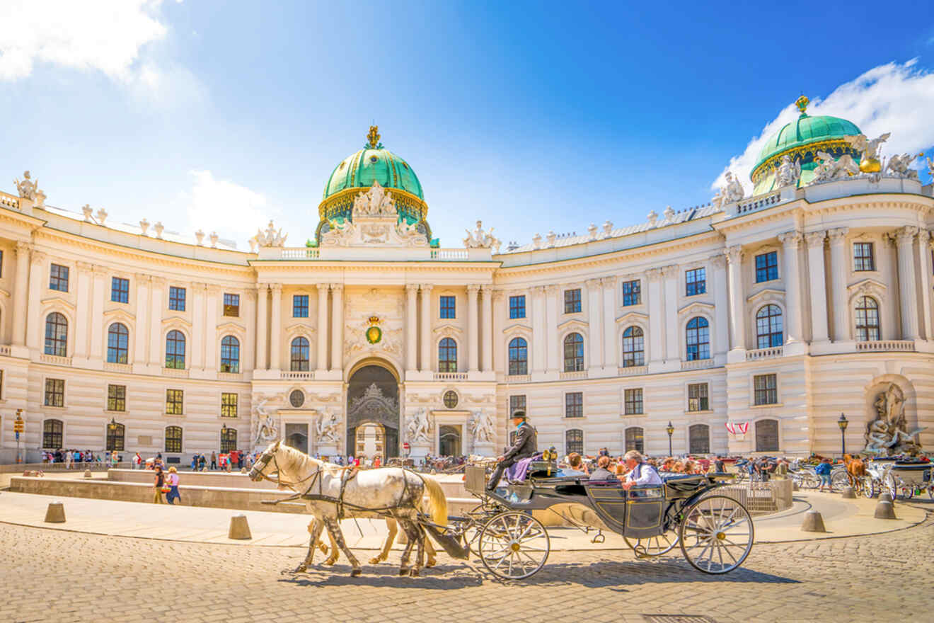 horse and carriage in front of a palace