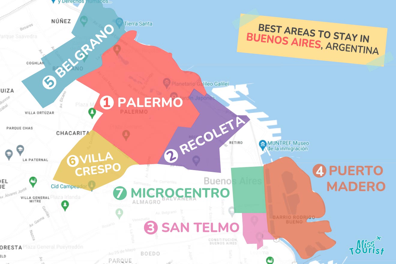 map of Buenos-Aires with all the where to stay areas