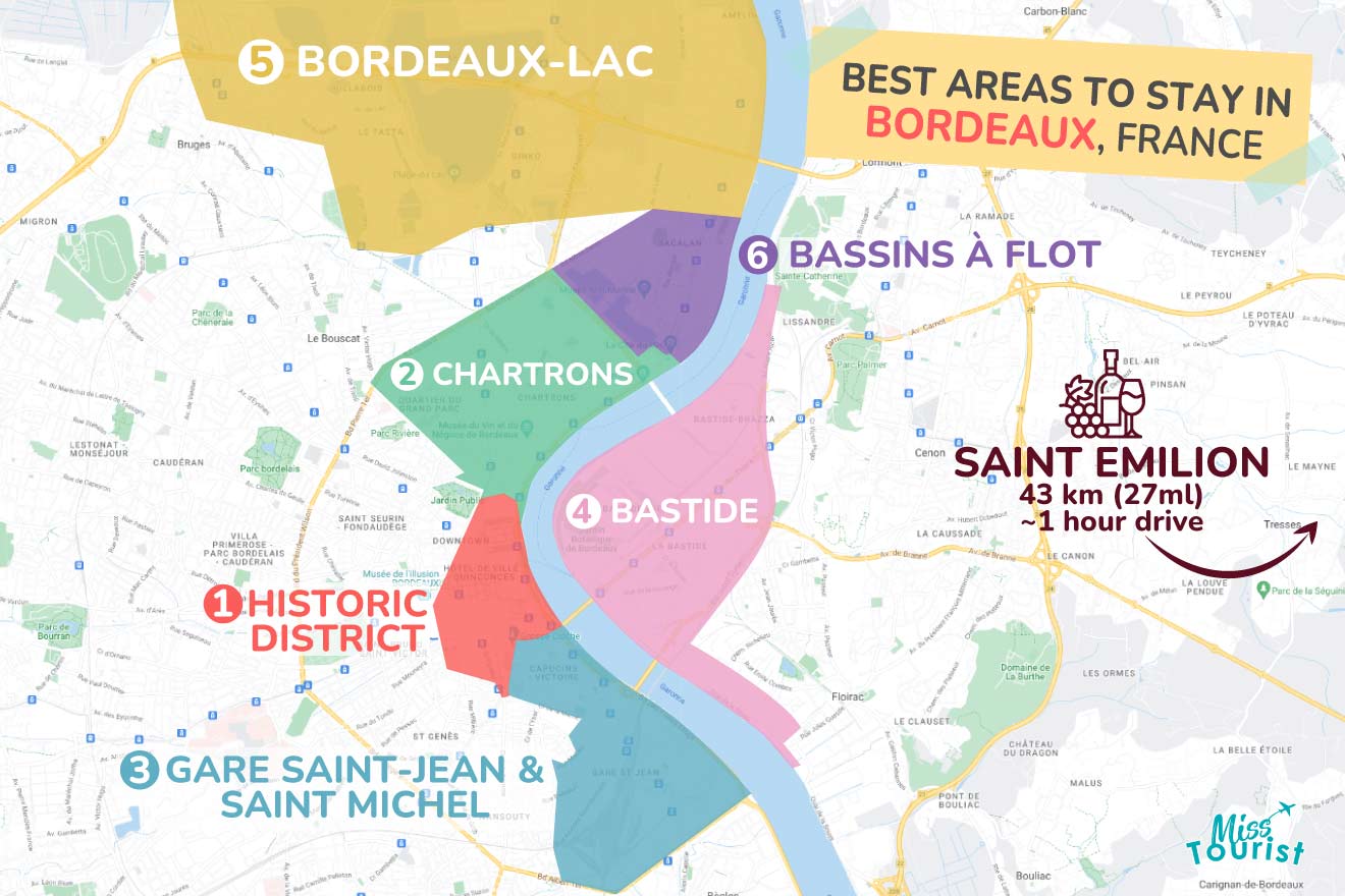 Map of best places to stay in Bordeaux